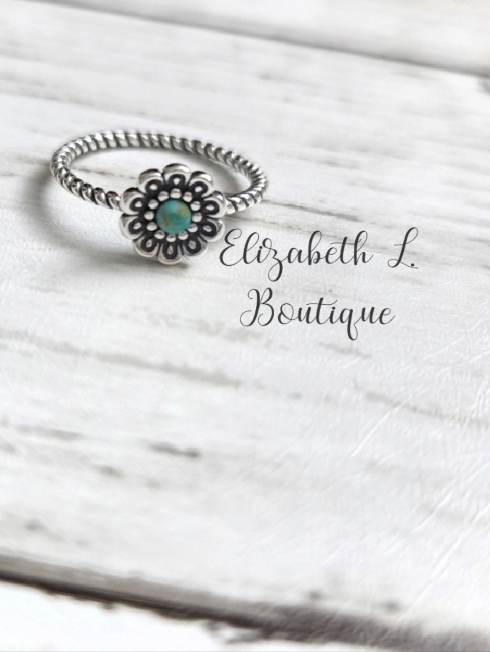 925 Sterling Silver Genuine Turquoise Flower Design Ring Boutique New!